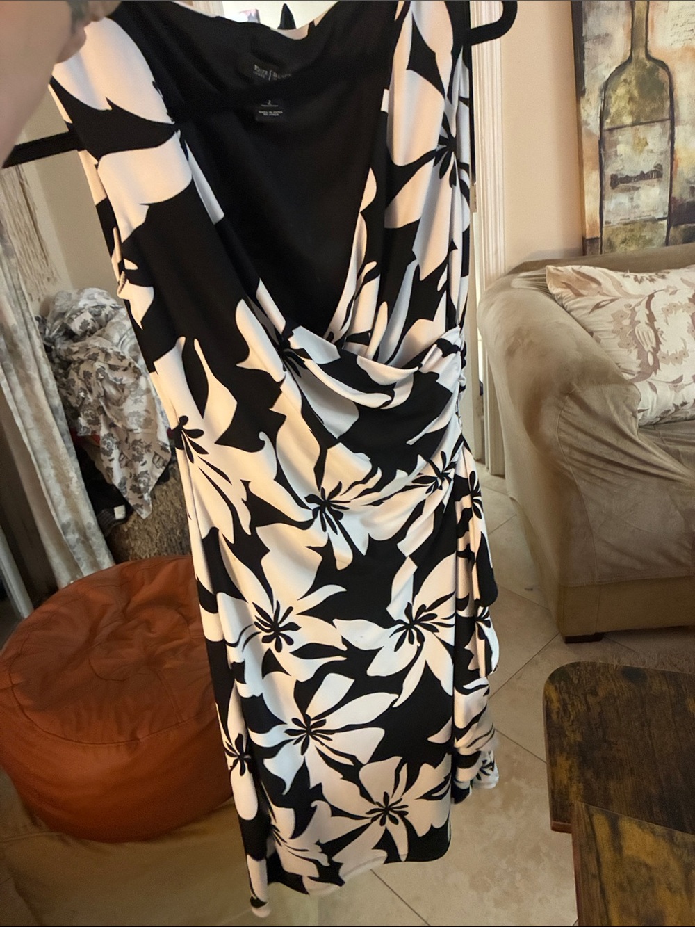 White House Black Market Black & White Floral Midi Dress